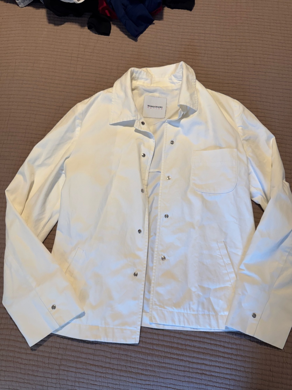 Italian-designed White Lightweight Active Jacket with Snap Closure, size 8